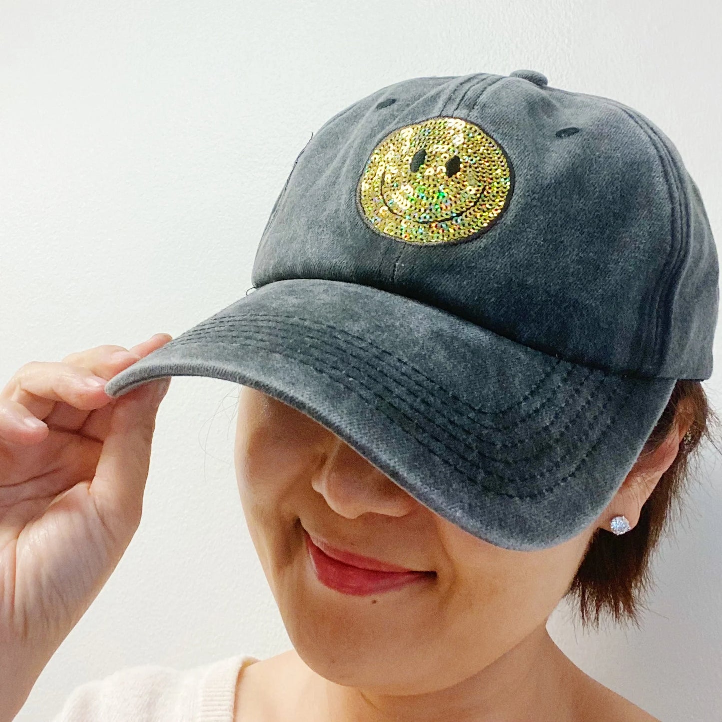 SleekWear™  Sequin Happy Patch Ball Cap